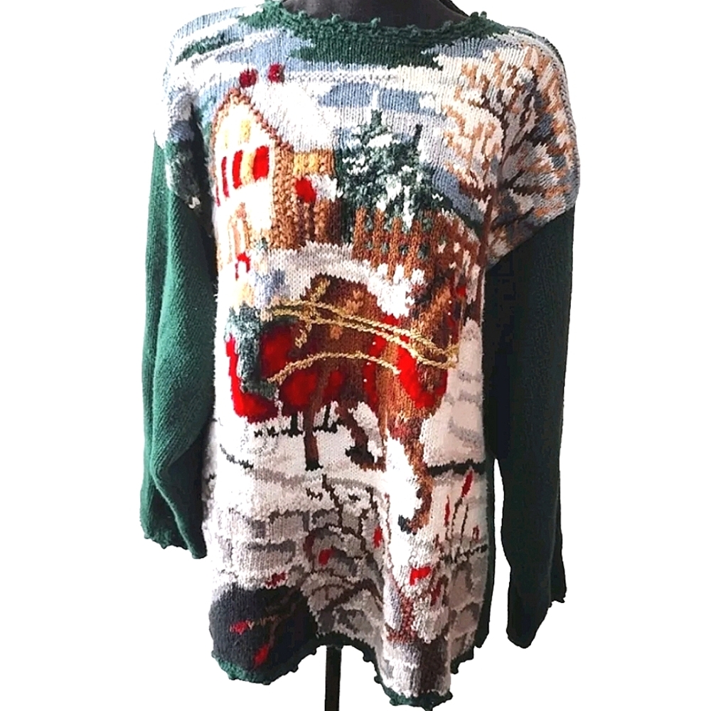 Stefano *rare* vintage 90's knit Christmas themed sweater Ramie Cotton 2XL